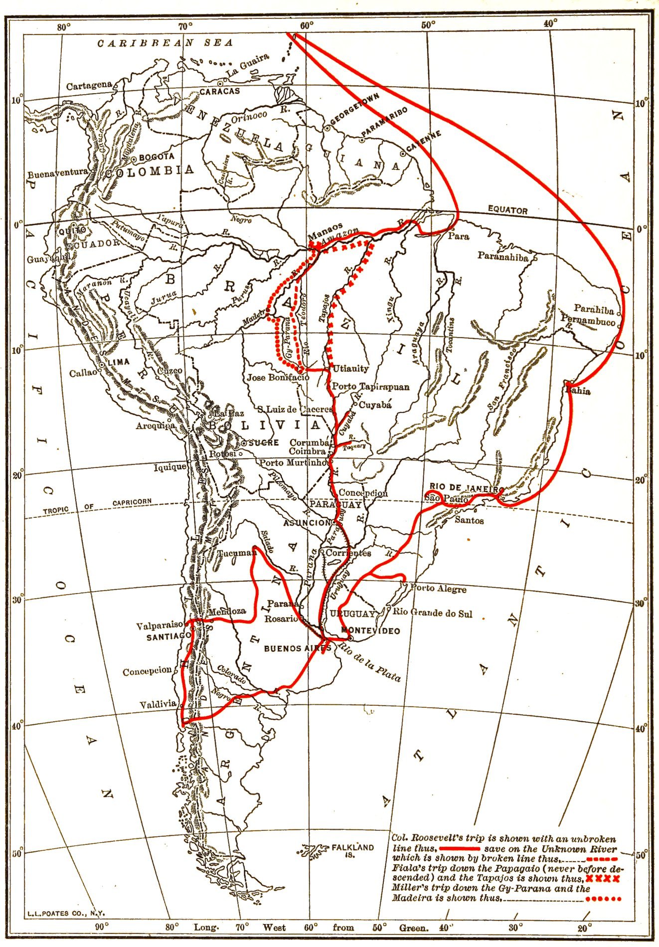 Mapa da rota da Expedição Roosevelt-Rondon